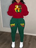 LW Plus Size Teddy Bear Letter Print Kangaroo Pocket Tracksuit Set