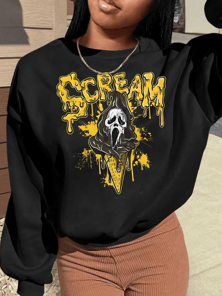 LW Skull Head Letter Print Sweatshirt