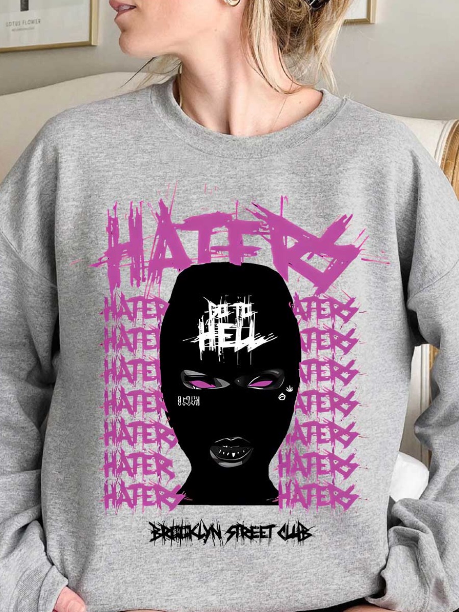LW Plus Size Masked Face Letter Print Sweatshirt