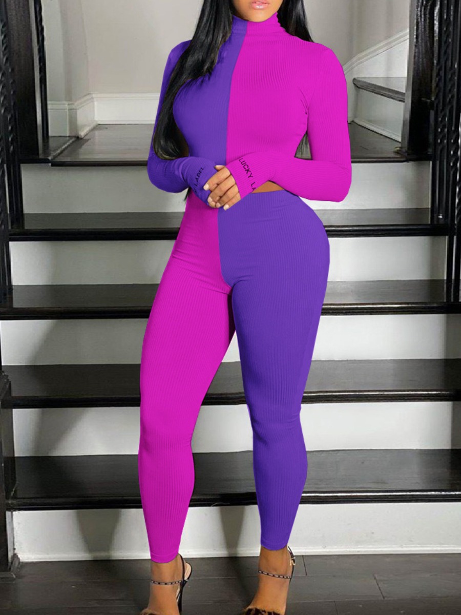 LW Plus Size Crop Top High Waist Patchwork Skinny Pants Set
