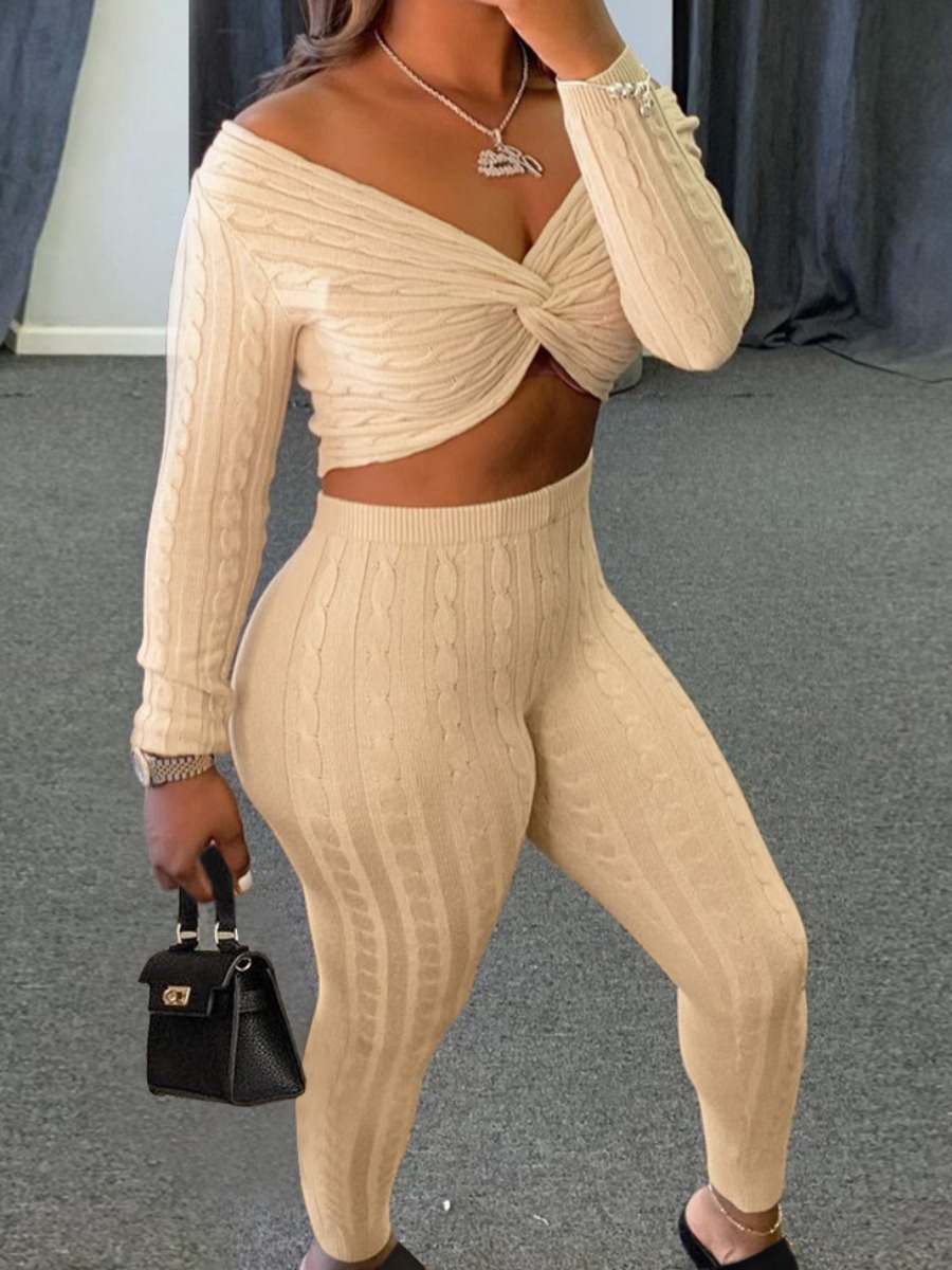 LW BASICS Crop Top Front Twist High Waist Pants Set