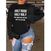 LW Plus Size Half Hood Letter Print Sweatshirt