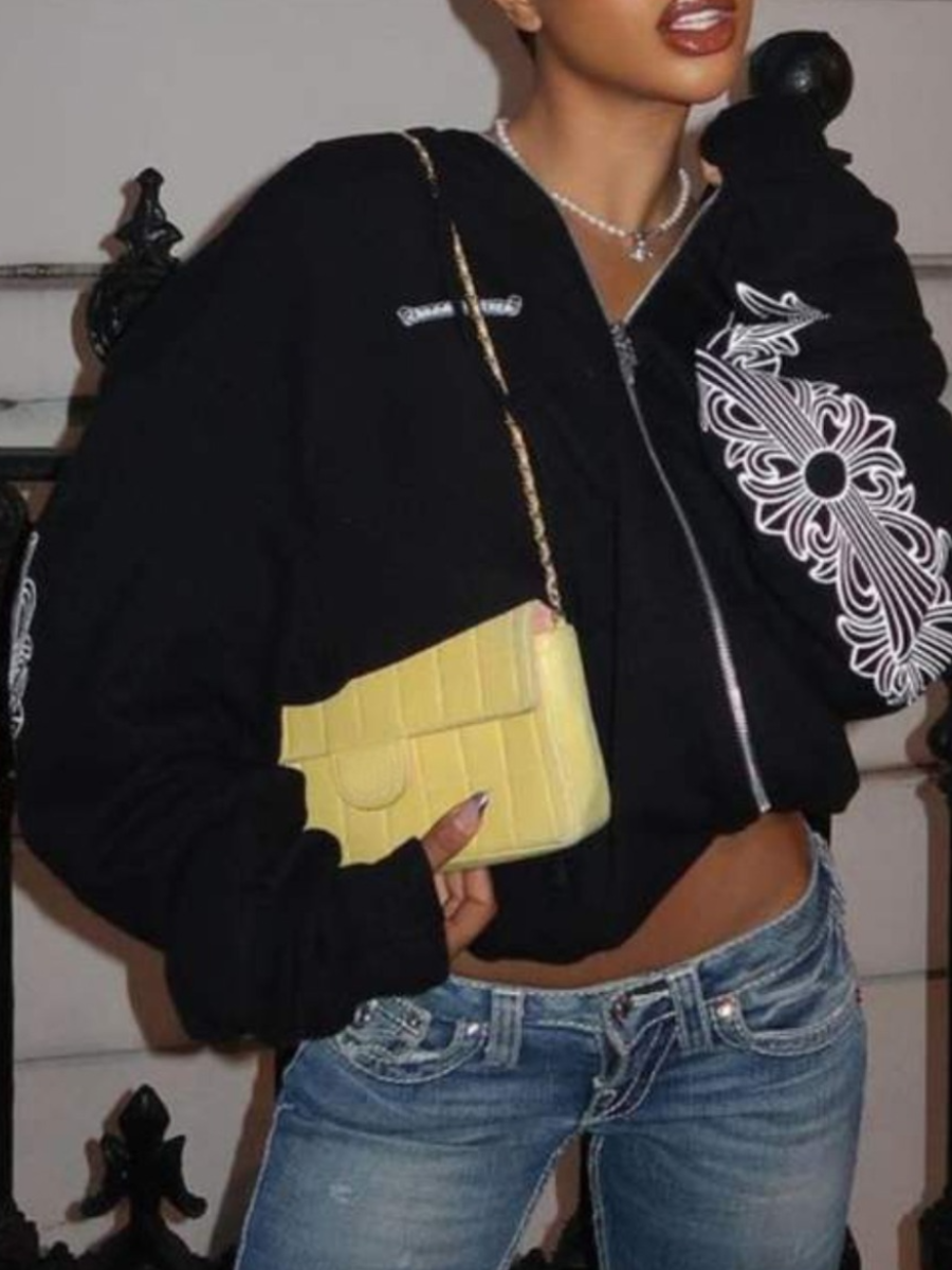LW Plus Size Hooded Collar Letter Print Jacket