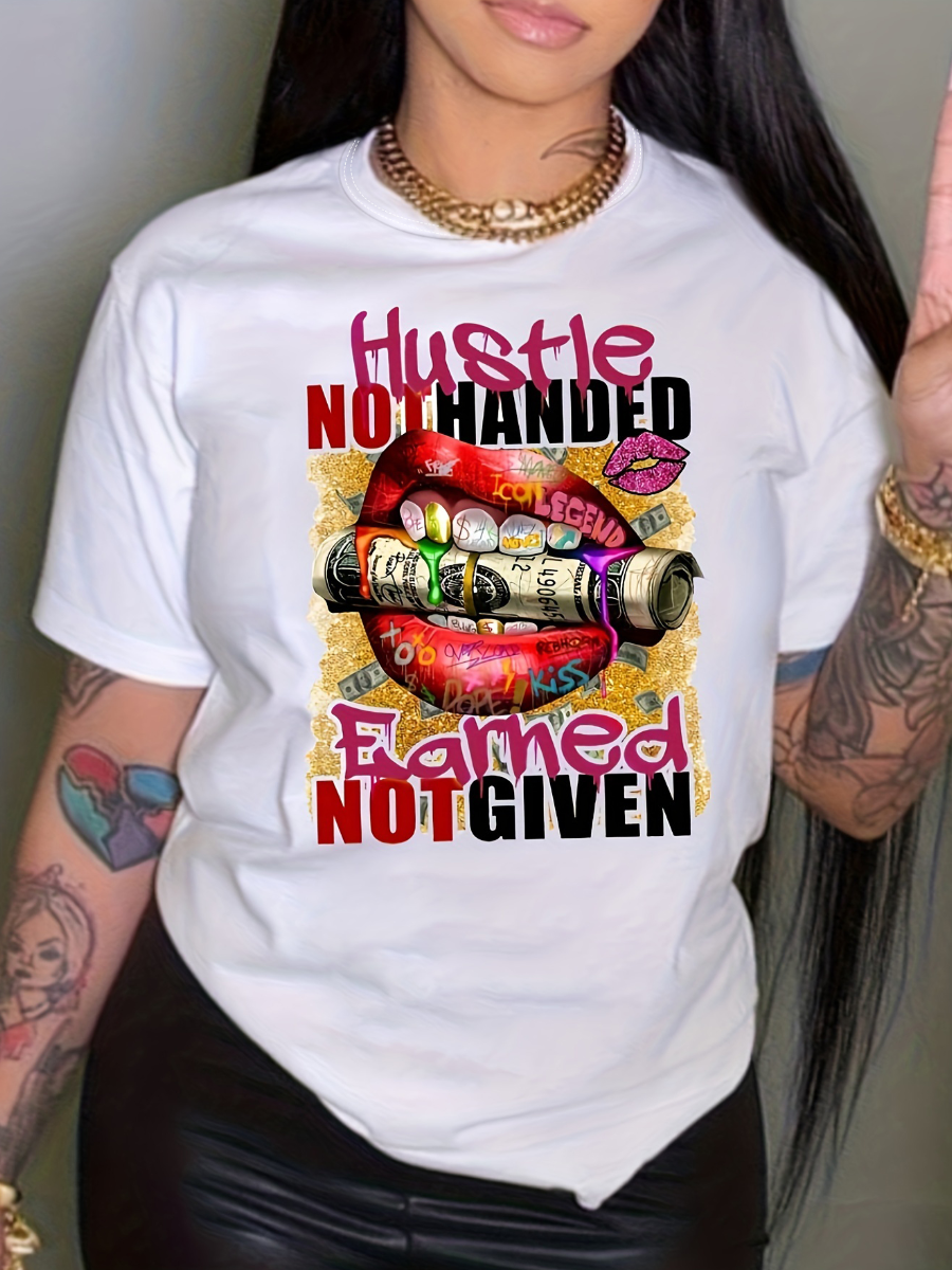 LW Lip Money Letter Print T-shirt