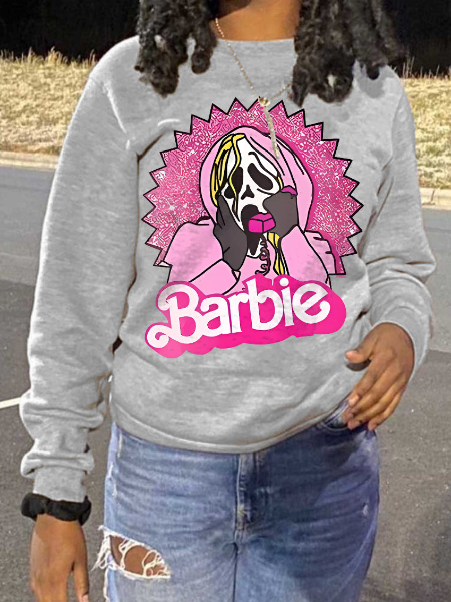 LW Pattern Print Skull Head Loose Sweatshirt