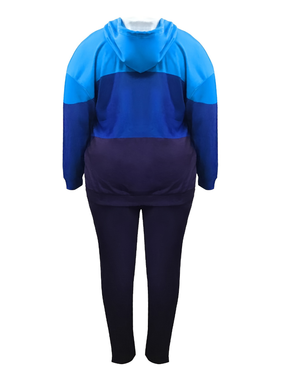 LW BASICS Plus Size Kangaroo Pocket Patchwork Drawstring Tracksuit Set 1X