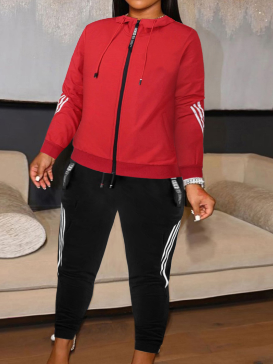 LW Plus Size Striped Drawstring Tracksuit Set
