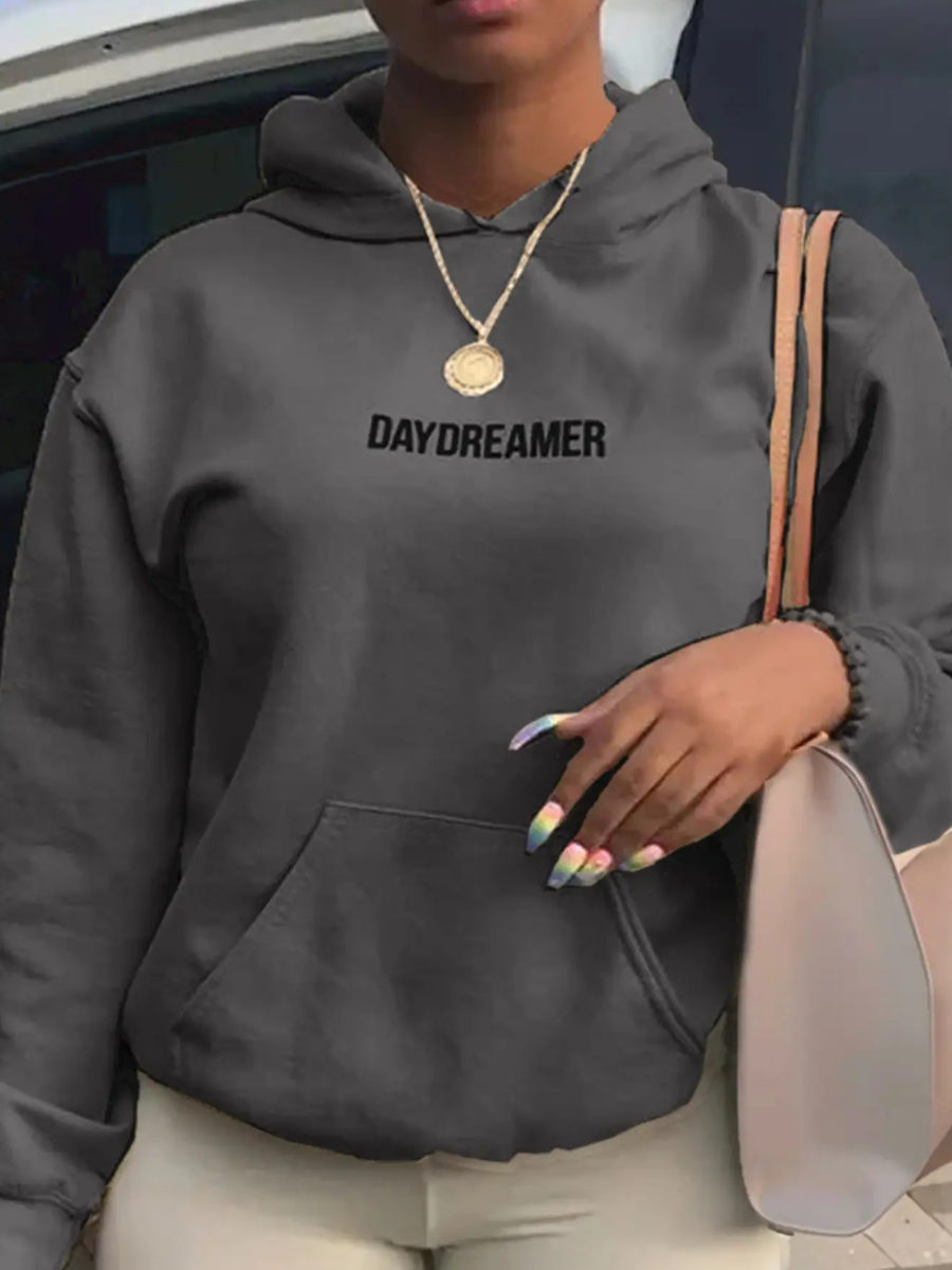 LW Letter Print Kangaroo Pocket Hoodie