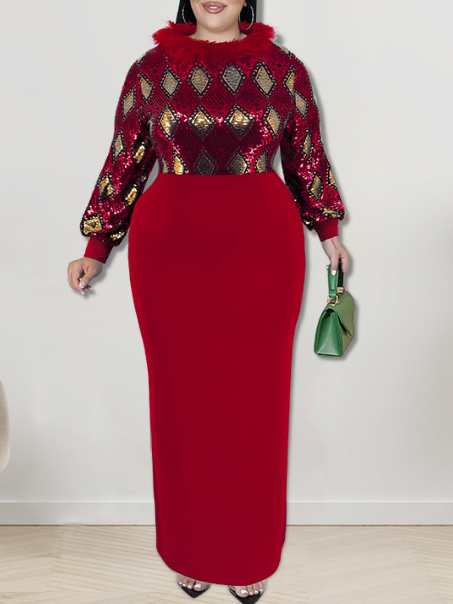 LW Plus Size Sequined Geometric Pattern Bodycon Dress