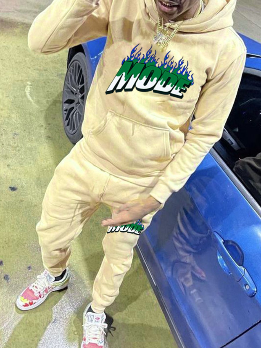 LW Men Blaze Letter Print Kangaroo Pocket Tracksuit Set