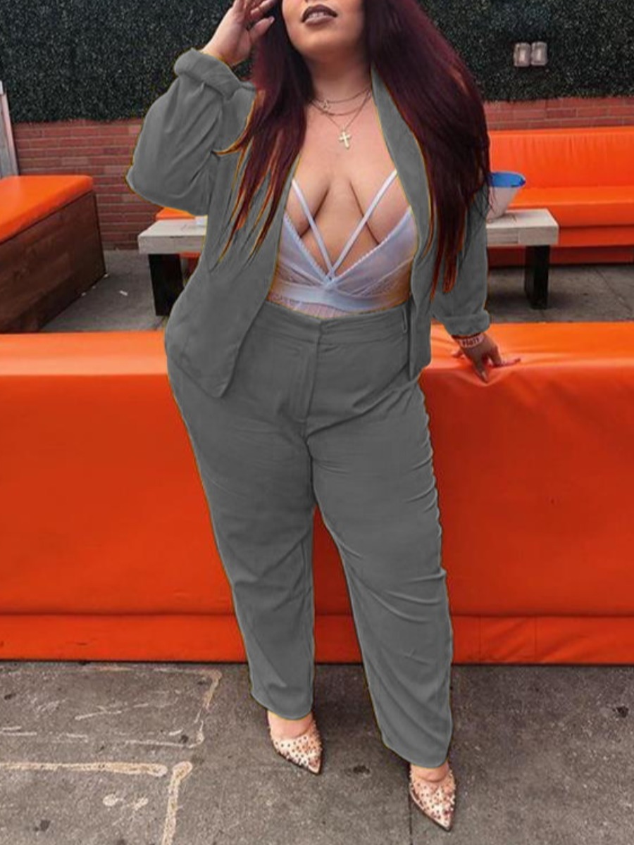 LW Plus Size Zipper Design Regular Fit Pants Set