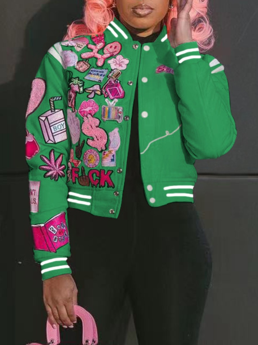 LovelyWholesale Asymmetrical Mixed Print Regular Coat&Jacket Fall Nine Points Sleeve Street Asymmetrical Baseball Collar Spring Summer 2024