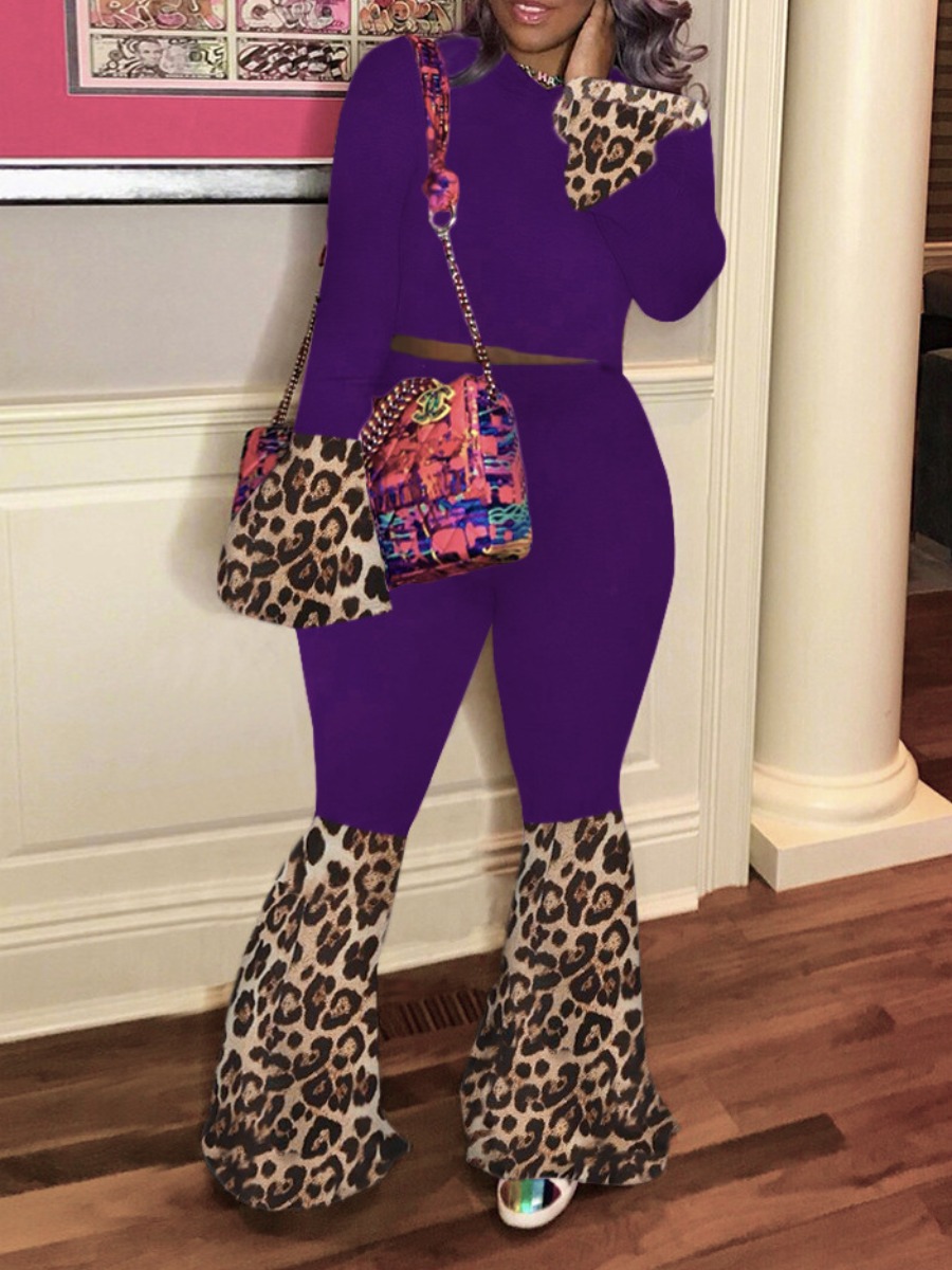 LW Plus Size Leopard Print Flared Pants Set