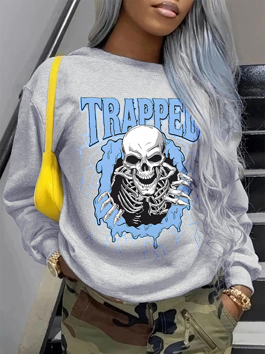 LW Skull Head Letter Print Sweatshirt