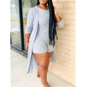 LW Plus Size Round Neck Rib Knit Romper Set
