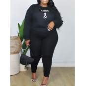 LW Plus Size Round Neck Letter Print Pants Set