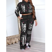 LW Hooded Collar Pocket Design Letter Print Pants 