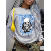 LW Skull Head Letter Print Sweatshirt