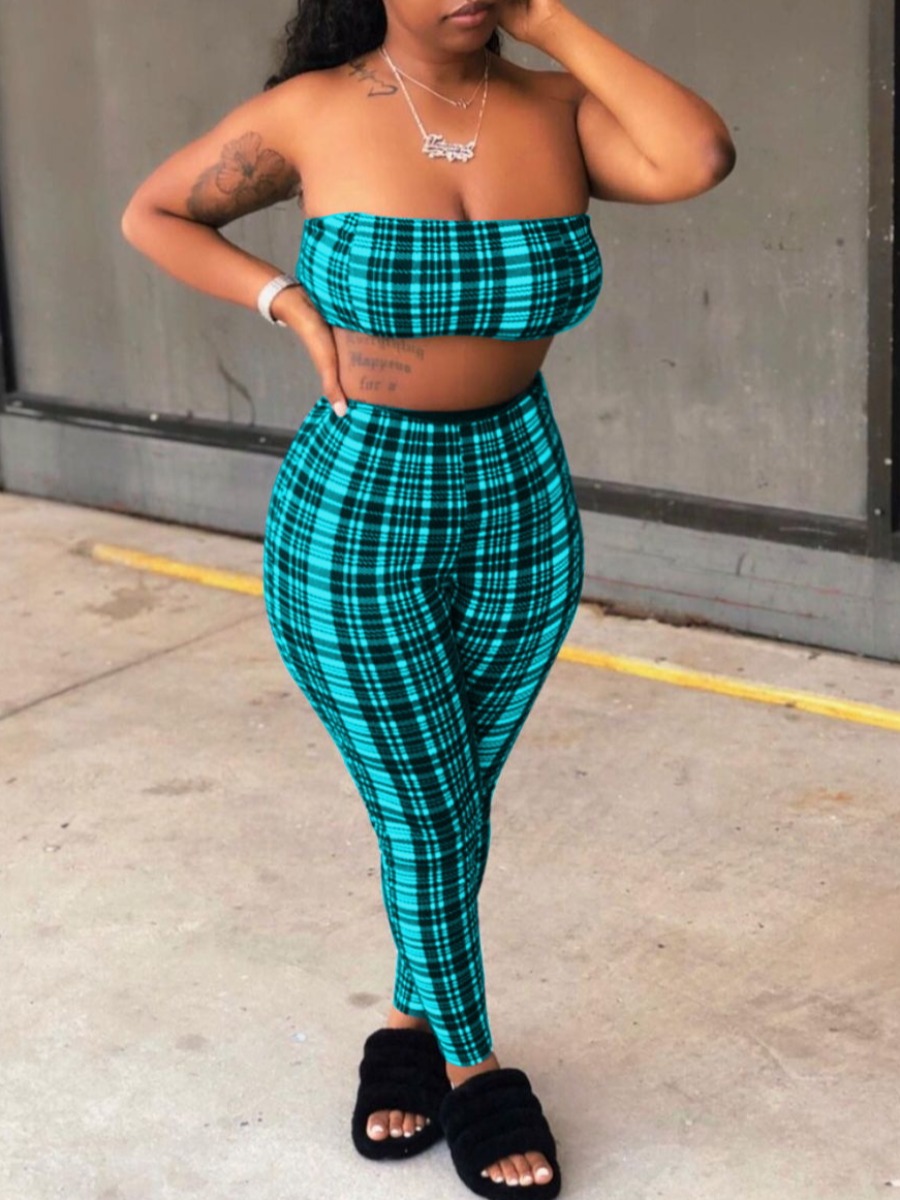 LW None Plaid Two-piece Pants Set