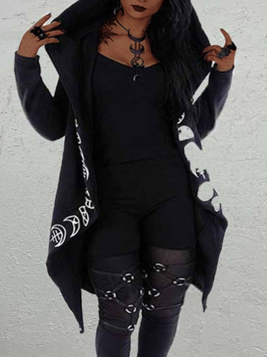 LW Plus Size Hooded Collar Moon Print Coat