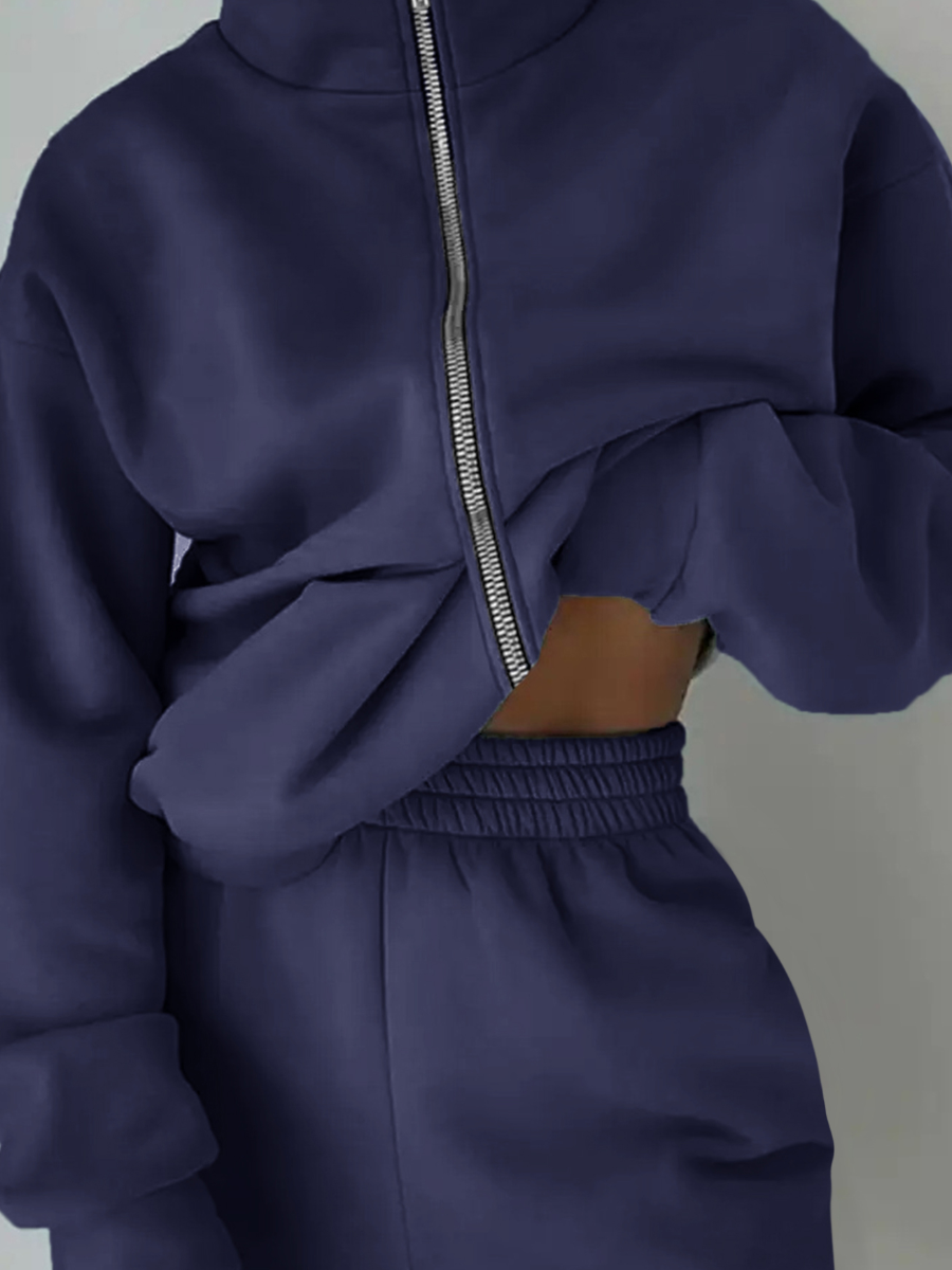 LW BASICS Plus Size Zipper Design Loose Pants Set