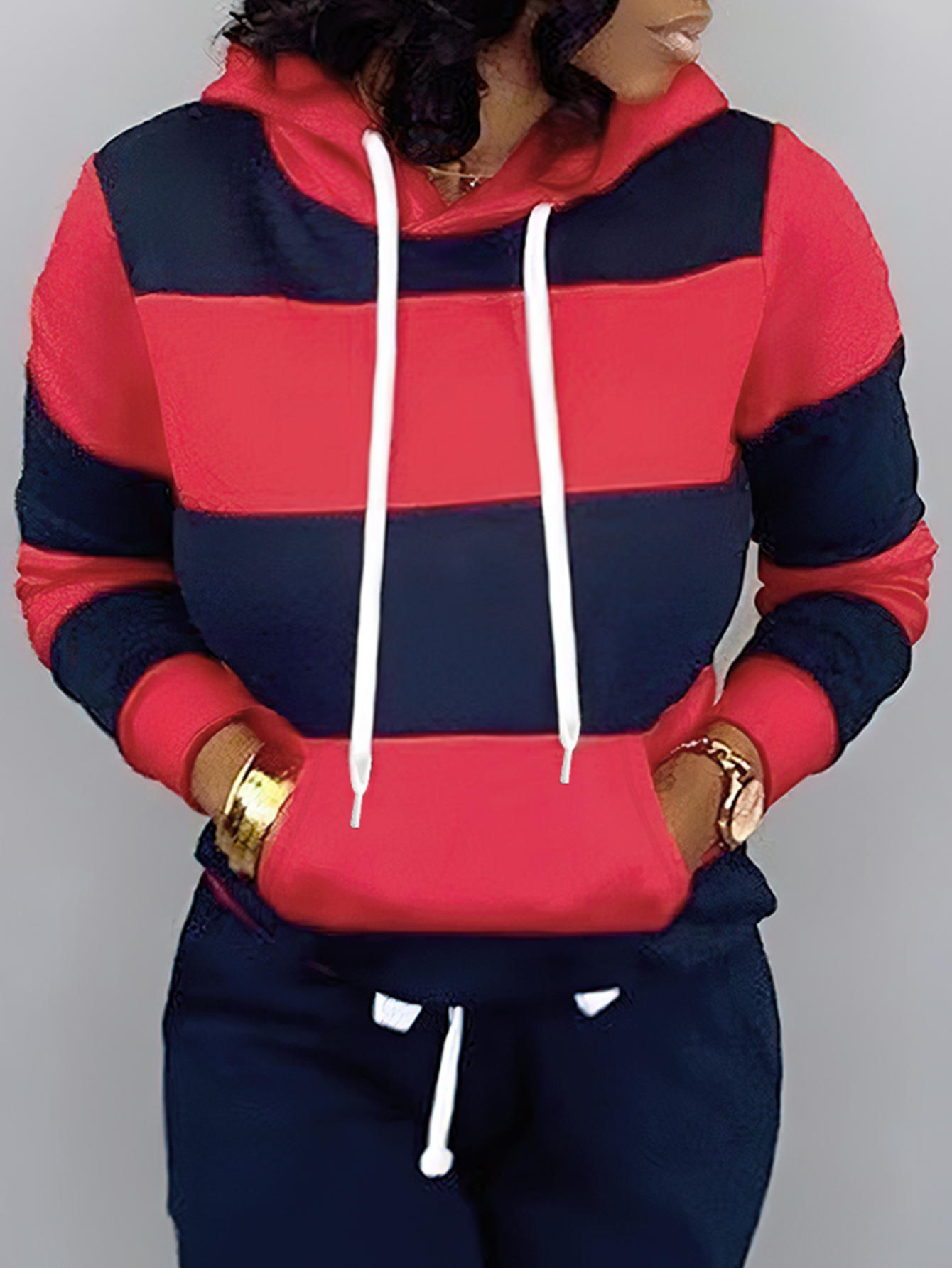 LW Plus Size Kangaroo Pocket Striped Hoodie