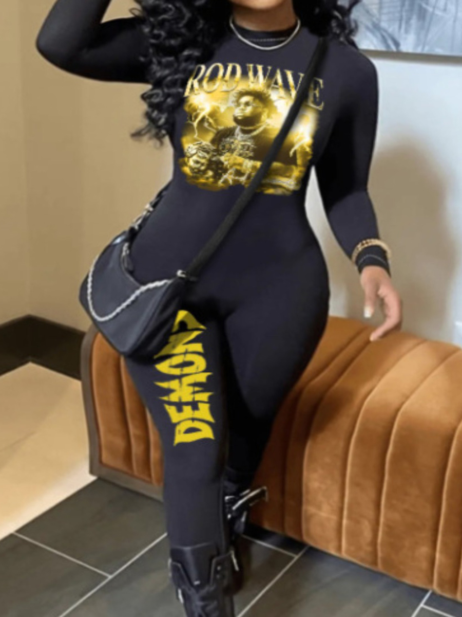 LW Plus Size Figure Letter Print Skinny Jumpsuit