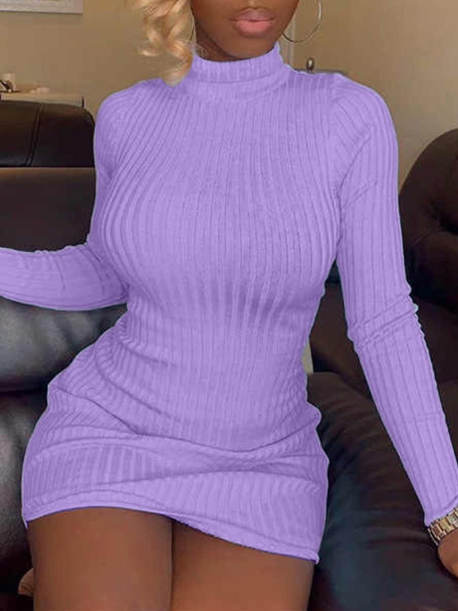 LW BASICS Turtleneck Rib Knit Bodycon Dress