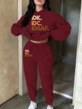 LW Plus Size Letter Print Kangaroo Pocket Tracksuit Set