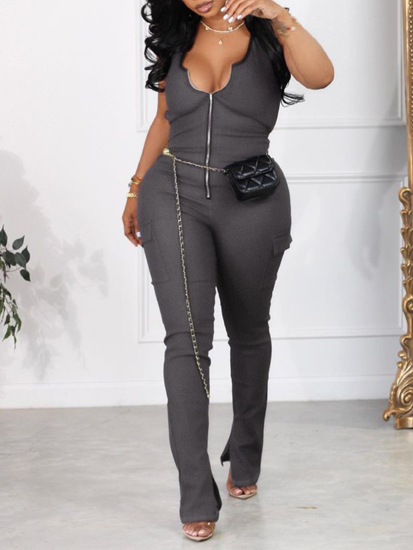 LW Plus Size Backless Side Pocket Jumpsuit 2X