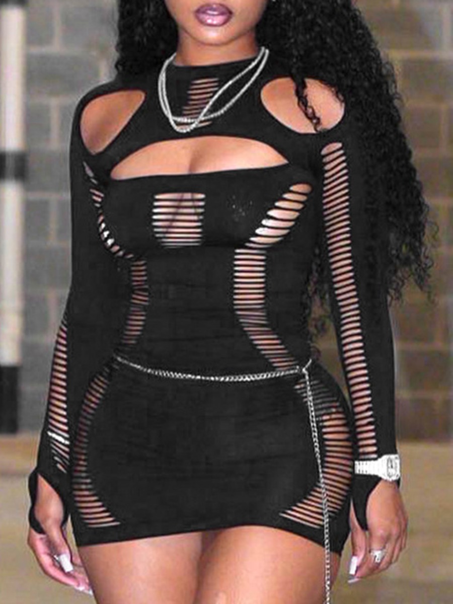 LovelyWholesale SXY Round Neck Cut Out Bodycon Dress Fall Long Sleeve Sxy Burn flowers Round Neck Spring Summer 2024