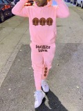 LW Men Cartoon Letter Print Kangaroo Pocket Tracksuit Set
