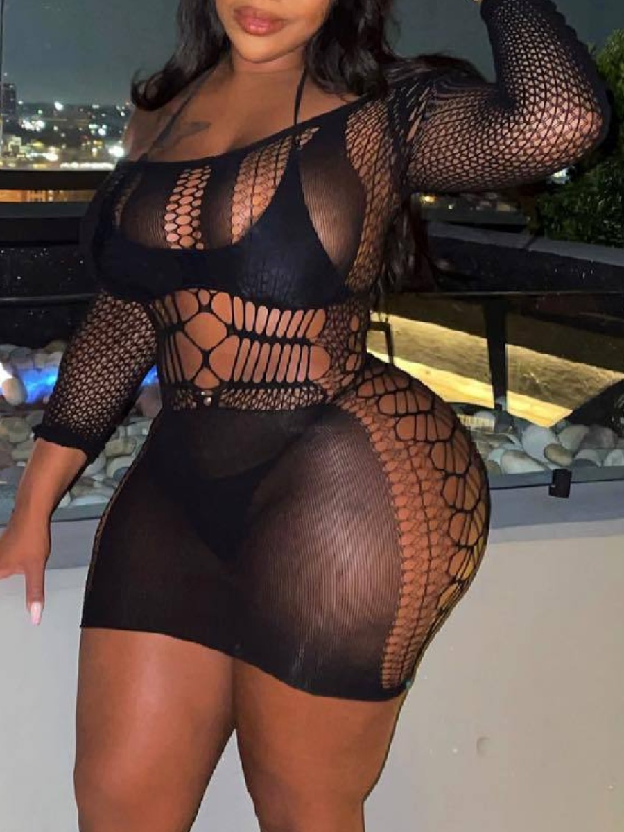 LW SXY Plus Size See Through Pierced Skinny Dress