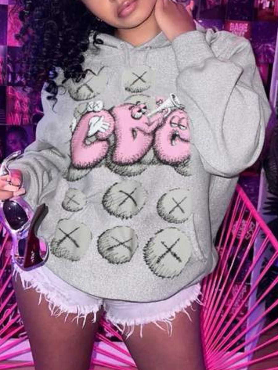 LW Pattern Cartoon Print Hoodie