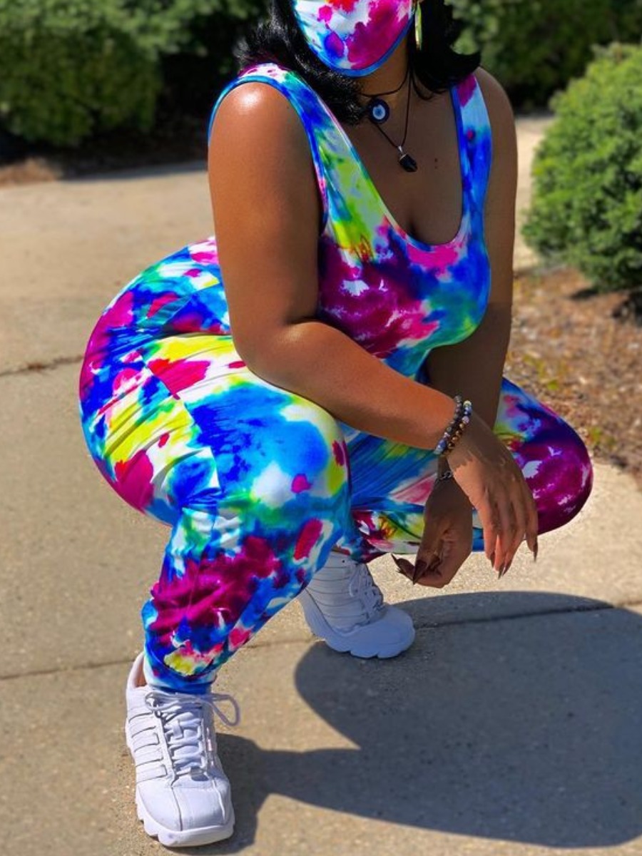 LW Plus Size Pattern Tie Dye Skinny Jumpsuit