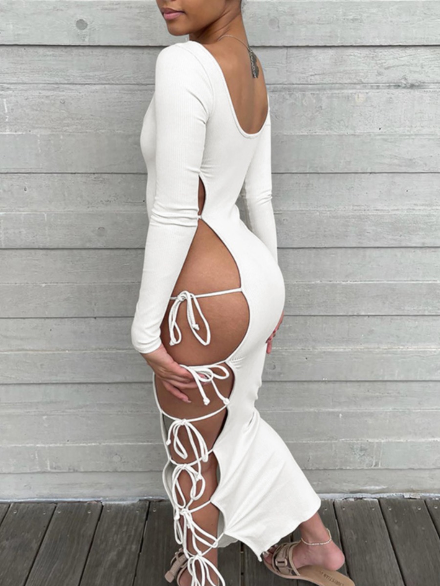 LovelyWholesale SXY Bandage Cut Out Design Bodycon Dress Fall Long Sleeve Sxy Bandage Design U Neck Spring Summer 2024