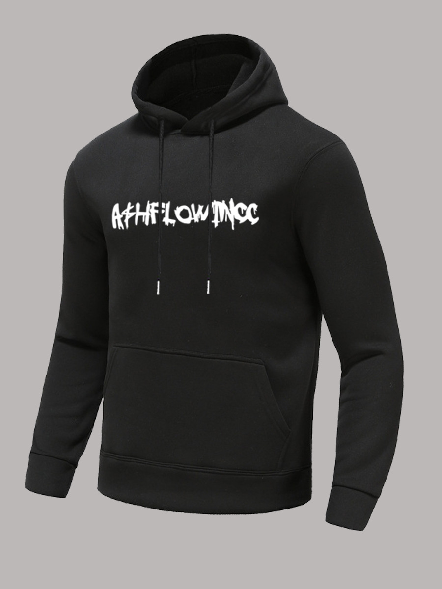 LW Men Hooded Collar Letter Print Hoodie