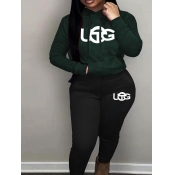 LW Plus Size Letter Print Kangaroo Pocket Tracksui