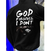LW Men Letter Print Kangaroo Pocket Hoodie
