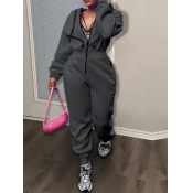 LW Hooded Collar Zipper Design Jumpsuit