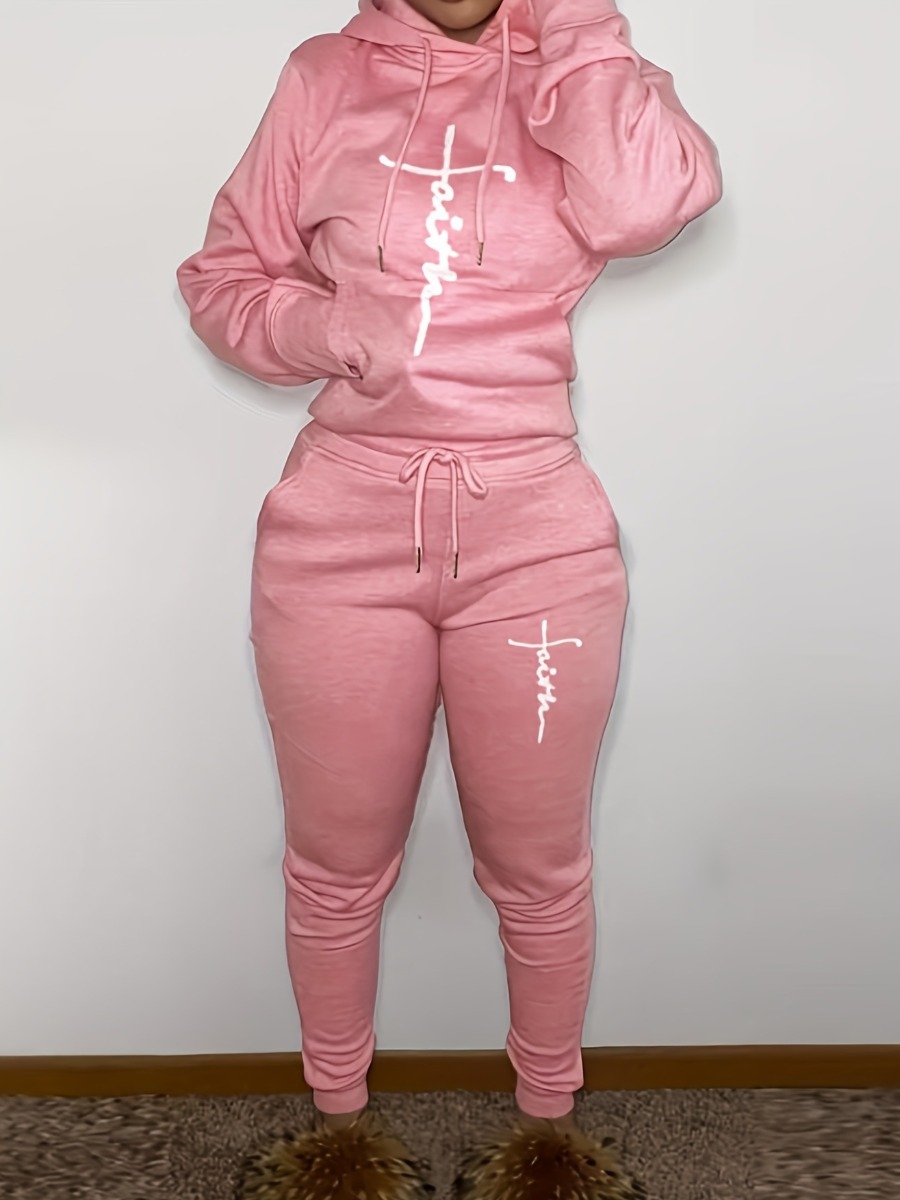 LovelyWholesale Pattern Letter Pants Set Fall Long Sleeve Casual Pattern Hooded Collar Spring Summer 2024