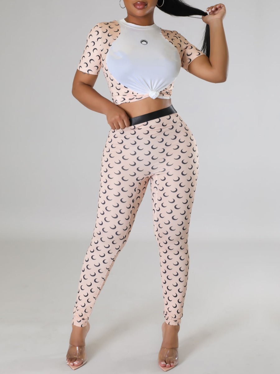 LW Plus Size Moon Print Patchwork Pants Set