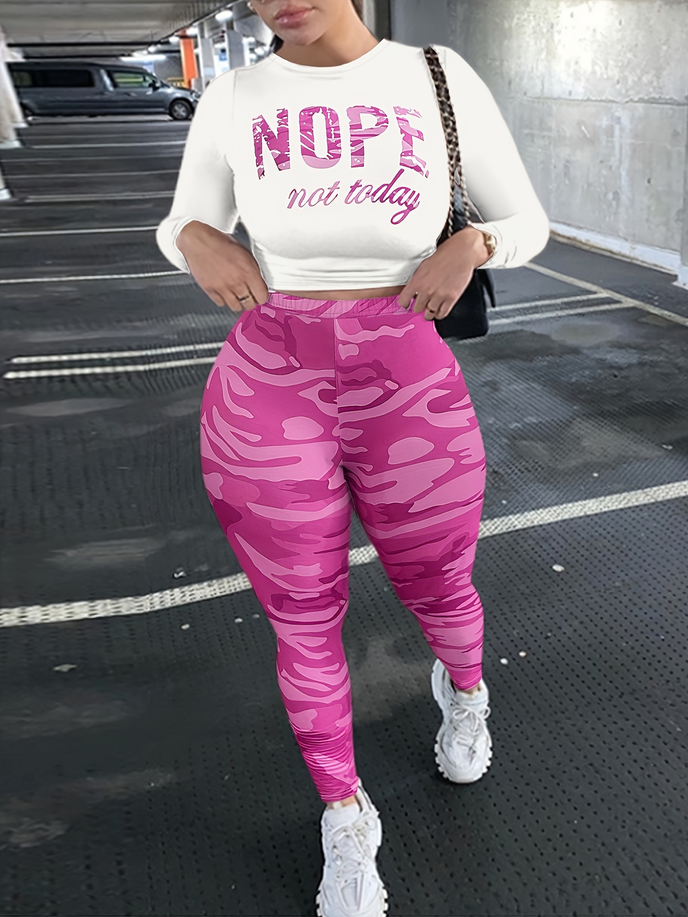 LW Plus Size Camo Letter Print Pants Set