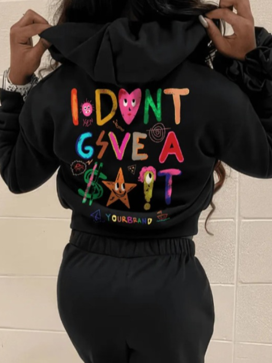 LW Plus Size Letter Print Kangaroo Pocket Hoodie