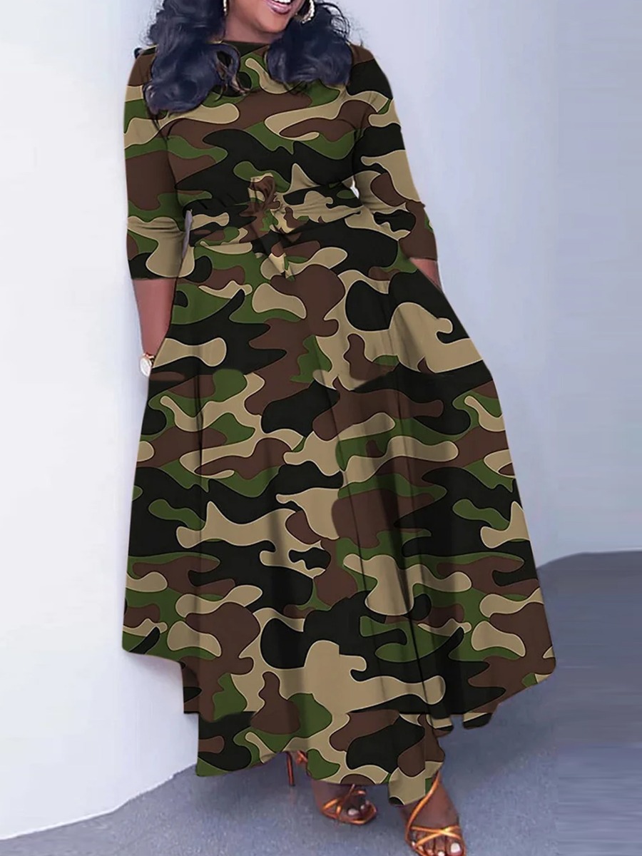 LW Plus Size Camo Print Bandage Design A Line Dres