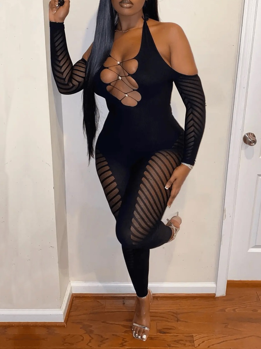 LW SXY Plus Size See Through Skinny Jumpsuit