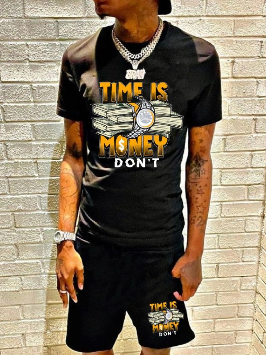 LW Men Money Letter Print Shorts Set