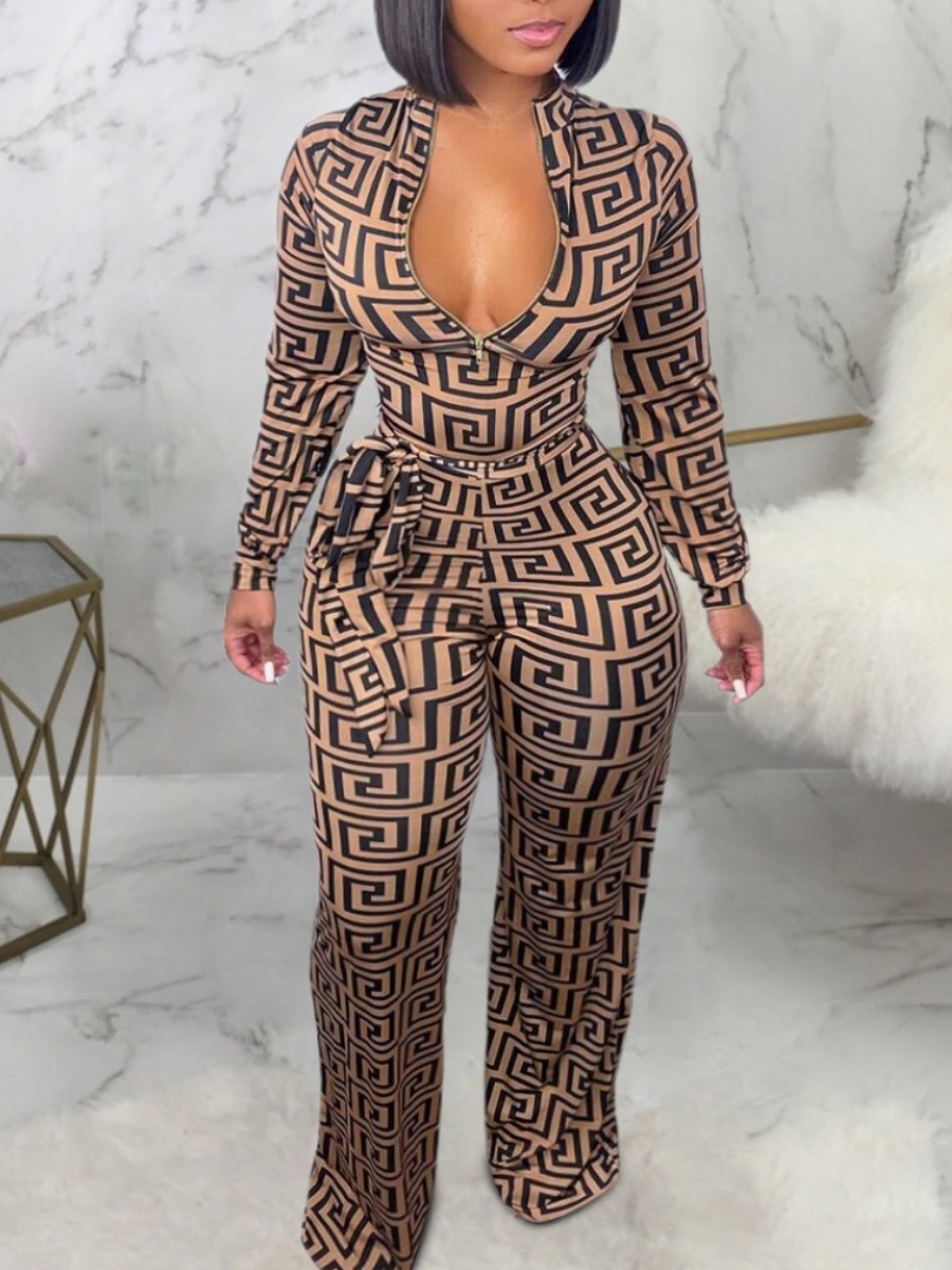 LW Plus Size Geometric Print Wide Leg Jumpsuit