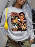 LW Pattern Figure Print Letter Loose Sweatshirt