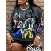 LW Plus Size Figure Print Patchwork Sweatshirt